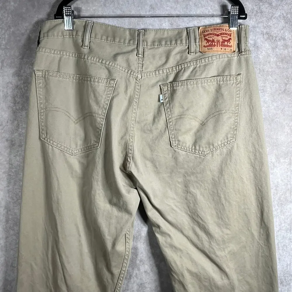 Levi's 505 Pants Mens Size 38X34‎ Brown Denim Regular Fit Straight Leg Casual